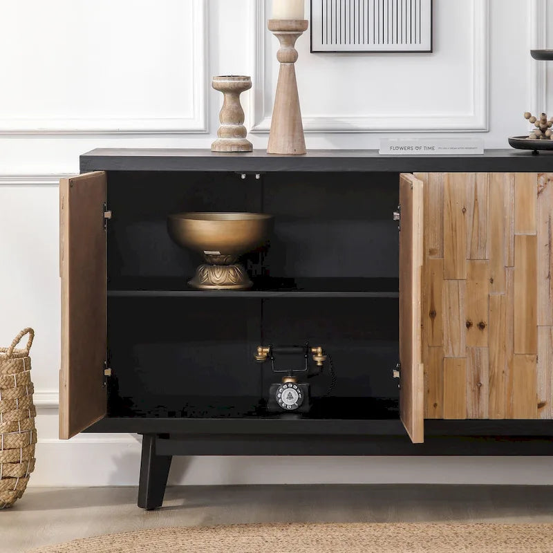 Bahut moderne en bois à 4 portes avec motif géométrique texturé – Porte en bois naturel