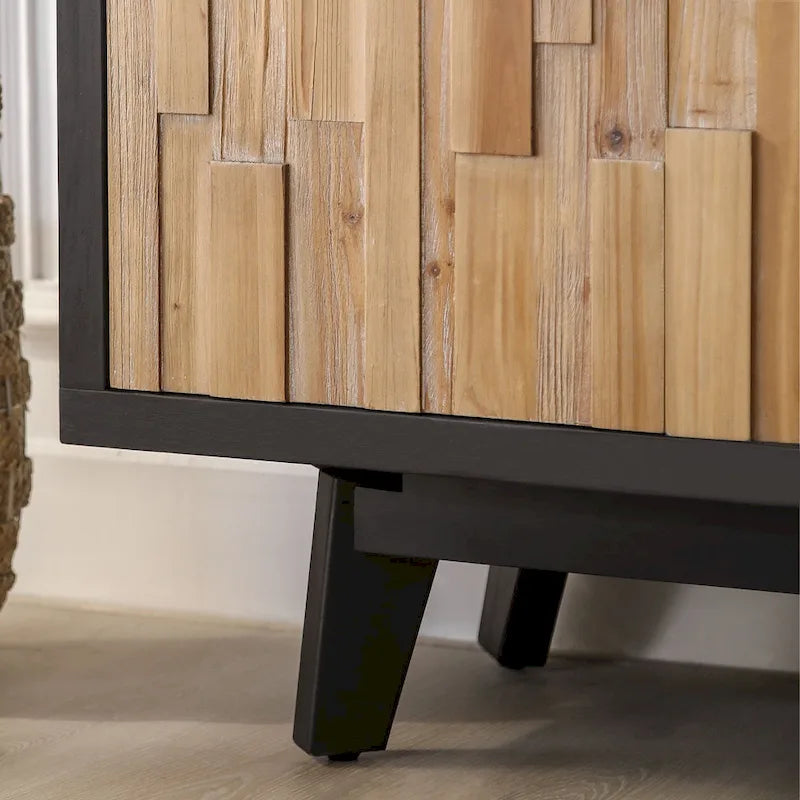 Bahut moderne en bois à 4 portes avec motif géométrique texturé – Porte en bois naturel