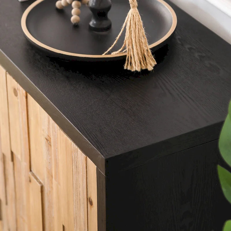 Bahut moderne en bois à 4 portes avec motif géométrique texturé – Porte en bois naturel