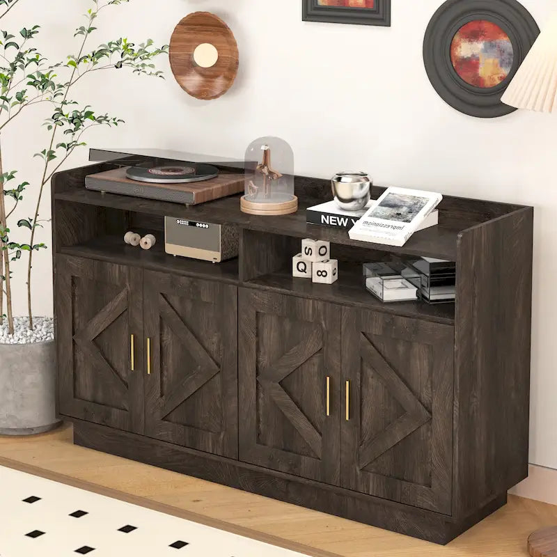 Vaisselier, buffet de rangement, console de service, armoire de rangement solide, panneaux de porte façonnés, poignée en métal