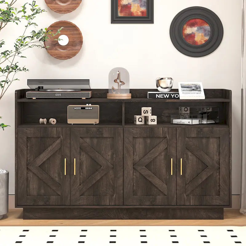 Vaisselier, buffet de rangement, console de service, armoire de rangement solide, panneaux de porte façonnés, poignée en métal