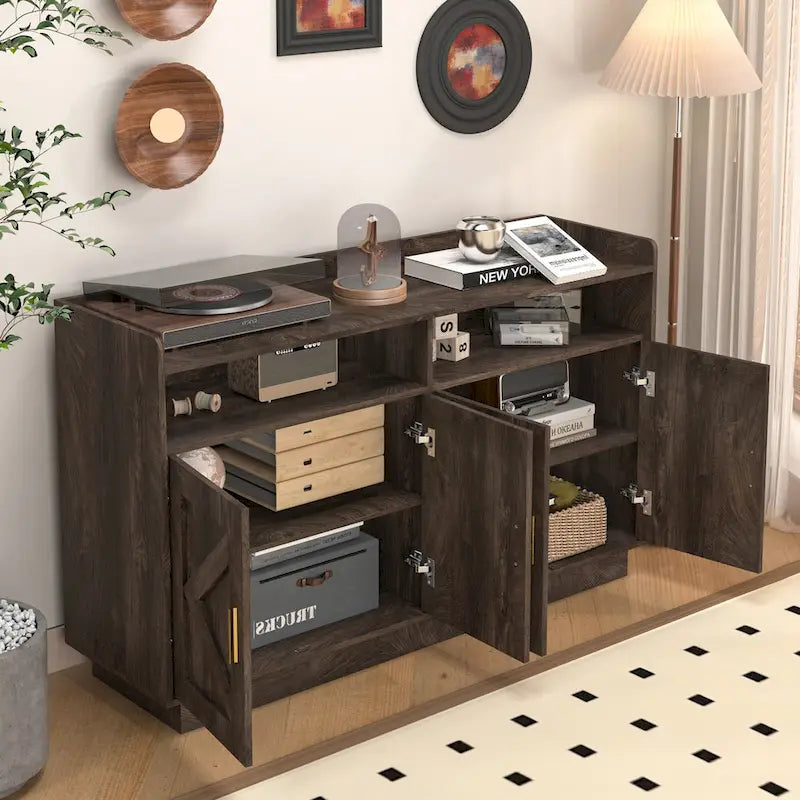 Vaisselier, buffet de rangement, console de service, armoire de rangement solide, panneaux de porte façonnés, poignée en métal