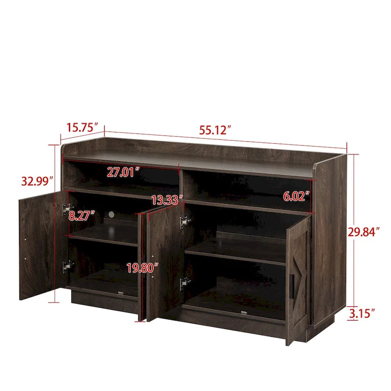 Vaisselier, buffet de rangement, console de service, armoire de rangement solide, panneaux de porte façonnés, poignée en métal