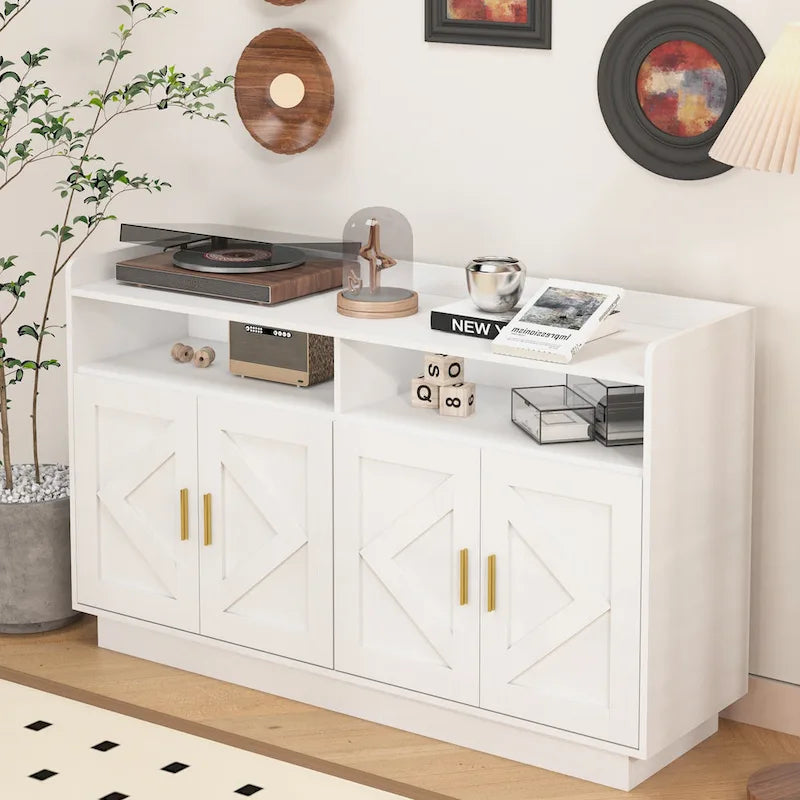Vaisselier, buffet de rangement, console de service, armoire de rangement solide, panneaux de porte façonnés, poignée en métal