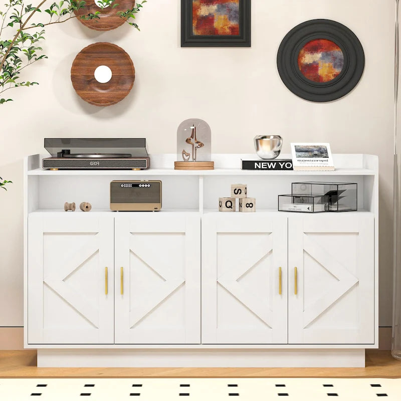 Vaisselier, buffet de rangement, console de service, armoire de rangement solide, panneaux de porte façonnés, poignée en métal
