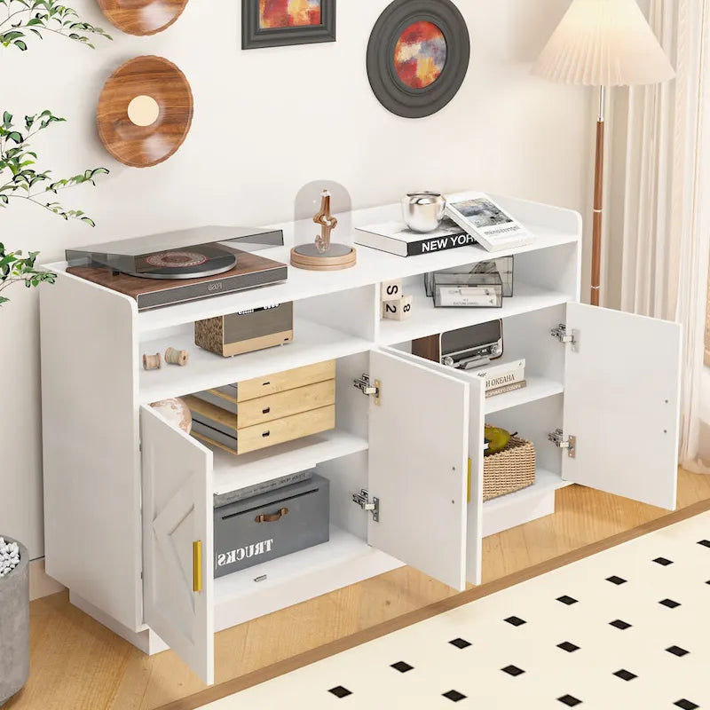 Vaisselier, buffet de rangement, console de service, armoire de rangement solide, panneaux de porte façonnés, poignée en métal
