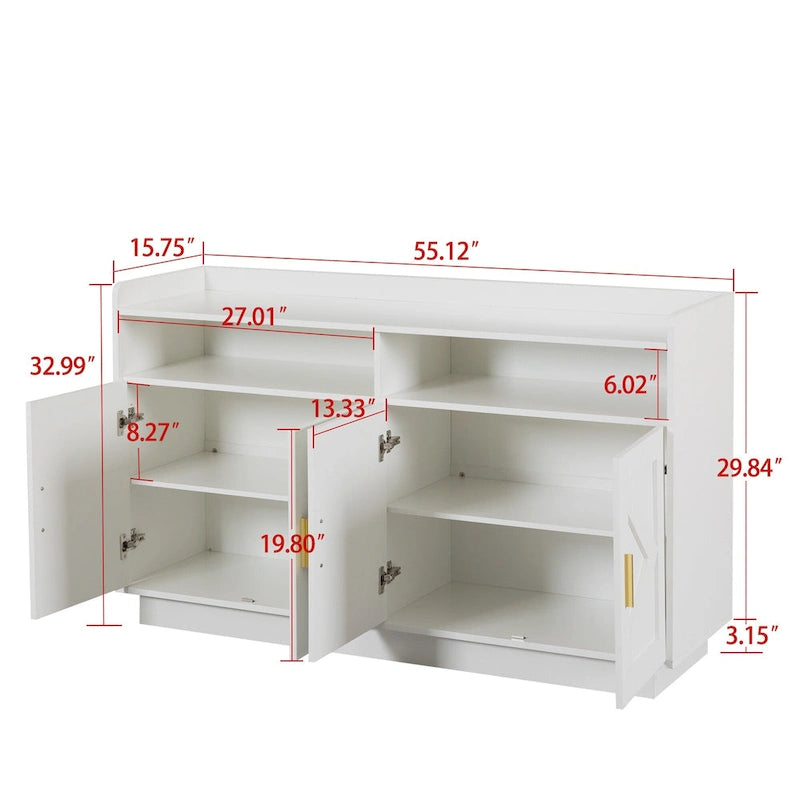 Vaisselier, buffet de rangement, console de service, armoire de rangement solide, panneaux de porte façonnés, poignée en métal