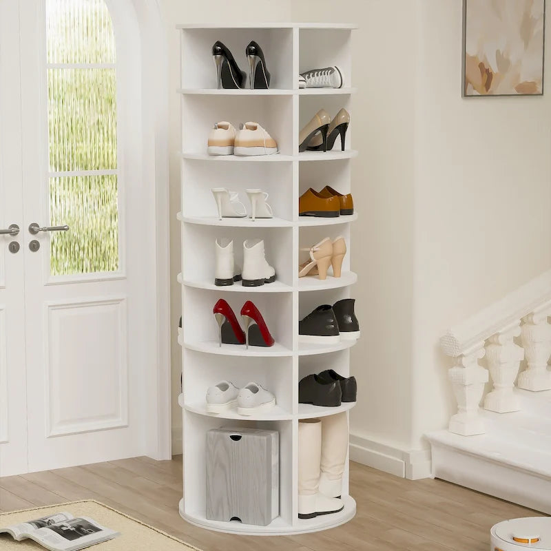 Meuble à chaussures rotatif, tour à chaussures à 7 niveaux, organisateur de chaussures rotatif à 360°, design haut, convient pour 28 paires de chaussures