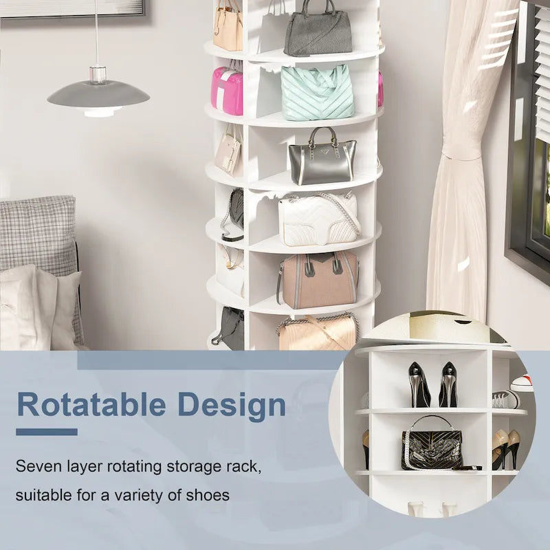 Meuble à chaussures rotatif, tour à chaussures à 7 niveaux, organisateur de chaussures rotatif à 360°, design haut, convient pour 28 paires de chaussures