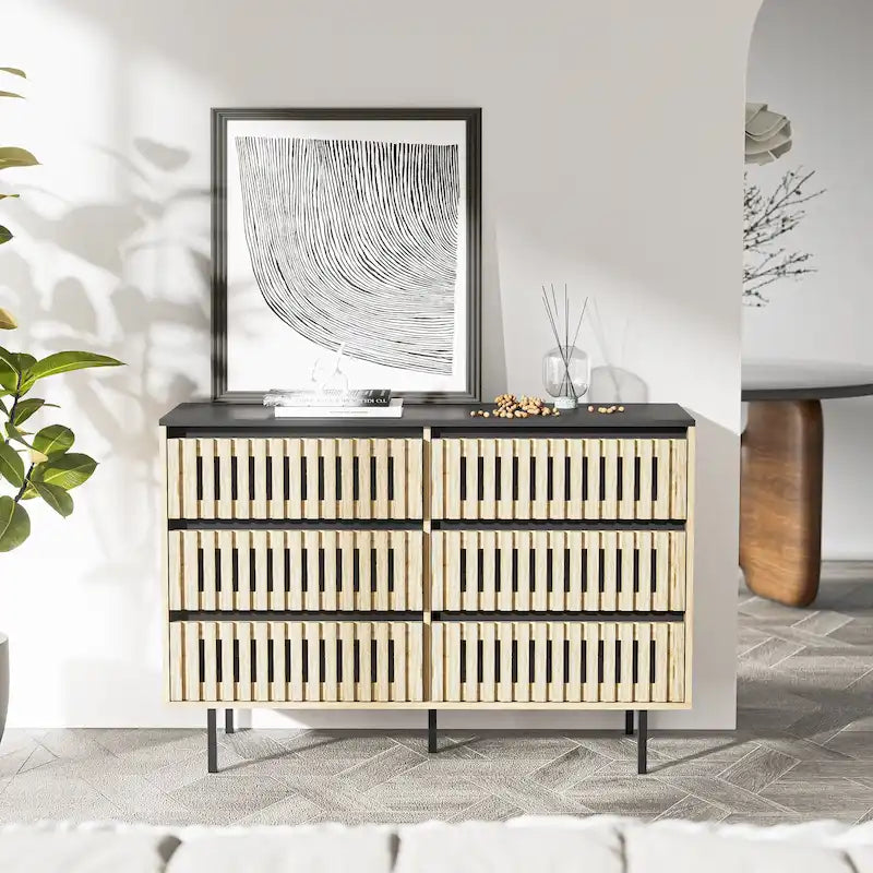 Meuble de rangement à six tiroirs avec panneaux de fibres à densité moyenne de haute qualité et cadre en métal