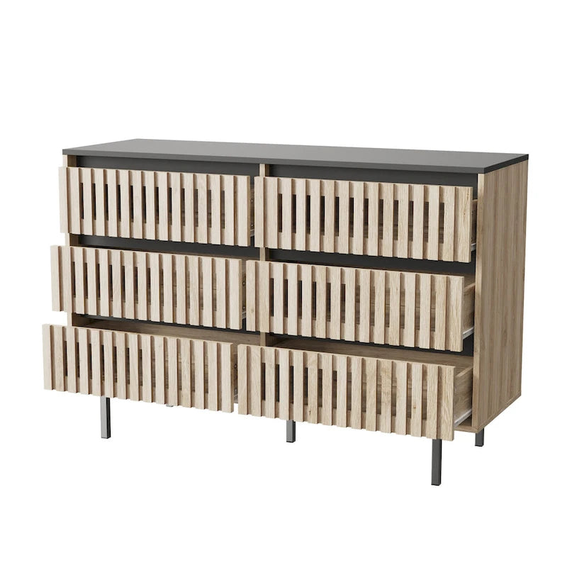 Meuble de rangement à six tiroirs avec panneaux de fibres à densité moyenne de haute qualité et cadre en métal