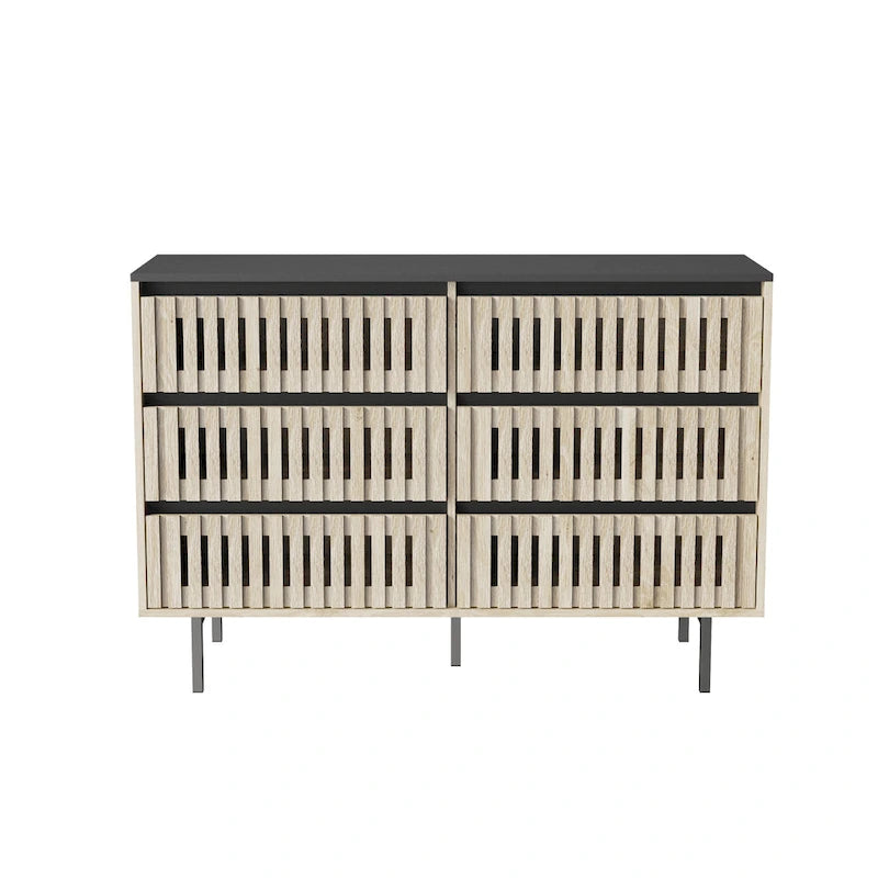 Meuble de rangement à six tiroirs avec panneaux de fibres à densité moyenne de haute qualité et cadre en métal