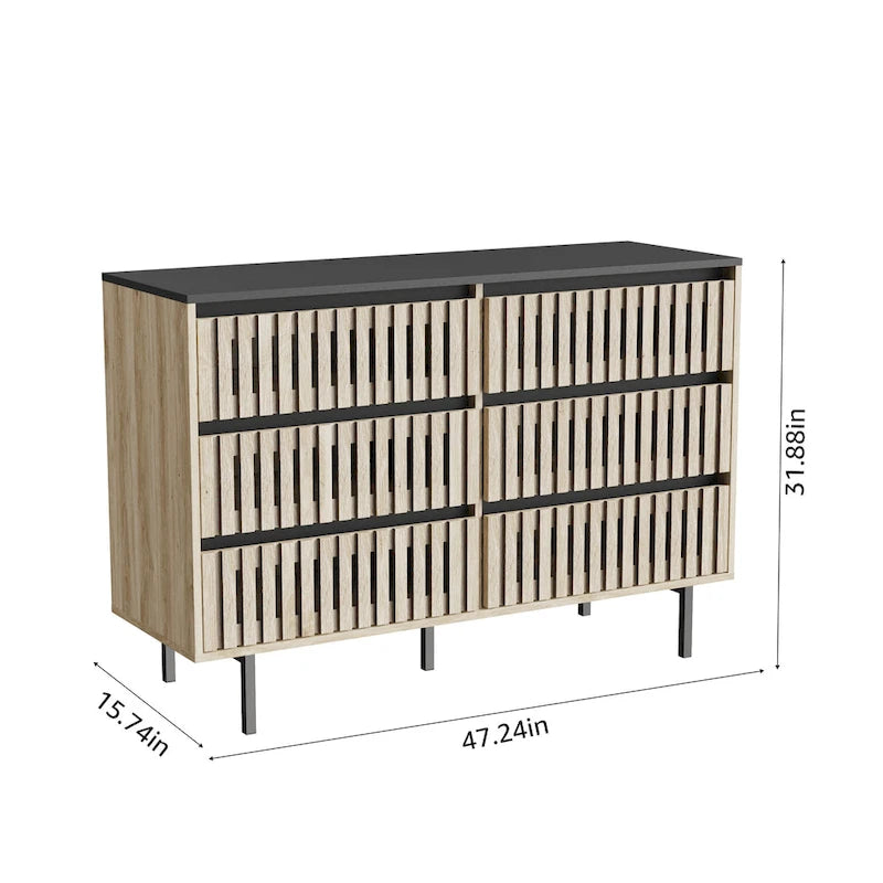 Meuble de rangement à six tiroirs avec panneaux de fibres à densité moyenne de haute qualité et cadre en métal