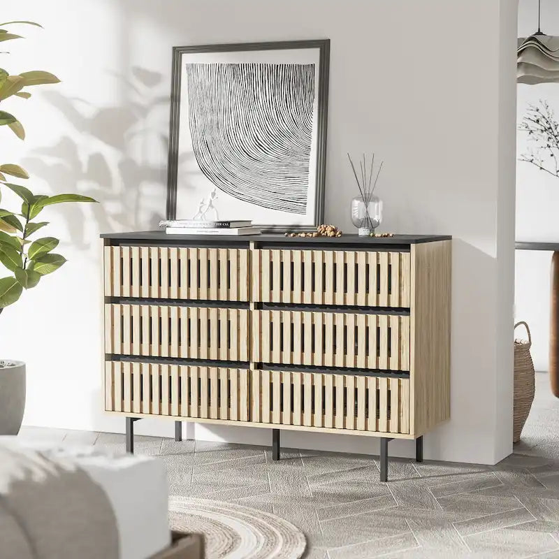 Meuble de rangement à six tiroirs avec panneaux de fibres à densité moyenne de haute qualité et cadre en métal