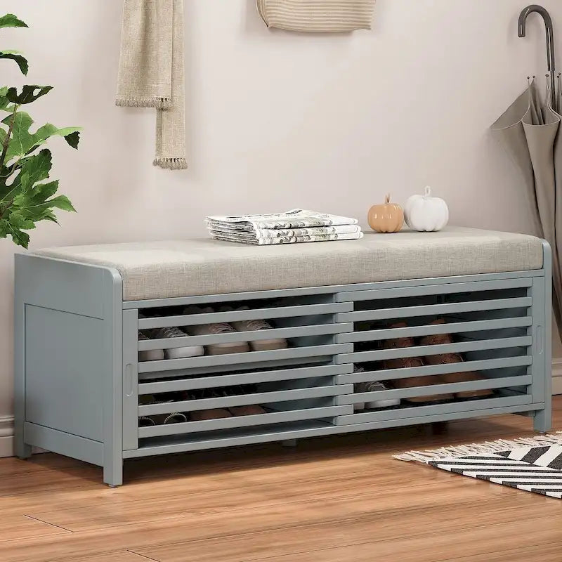 Banc de rangement en bois massif 43.30 avec stores contemporains à l'aspect vieilli