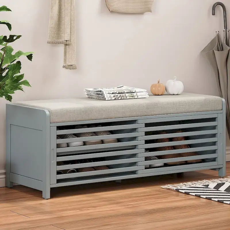 Banc de rangement en bois massif 43.30 avec stores contemporains à l'aspect vieilli