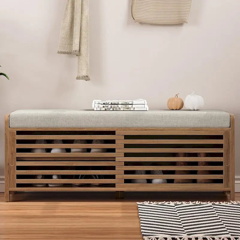 Banc de rangement en bois massif 43.30 avec stores contemporains à l'aspect vieilli