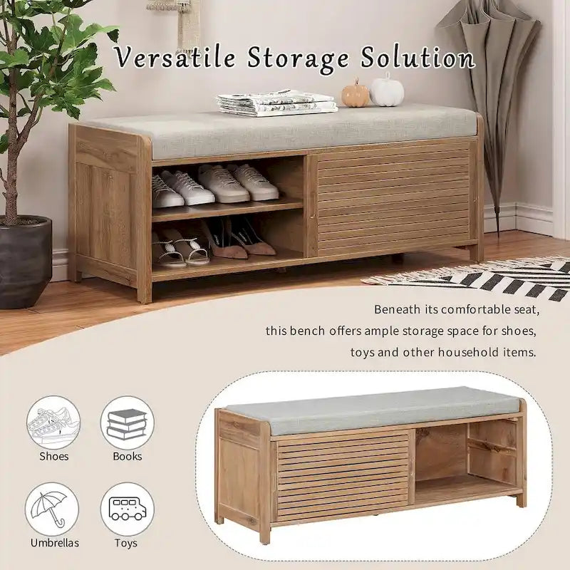 Banc de rangement en bois massif 43.30 avec stores contemporains à l'aspect vieilli