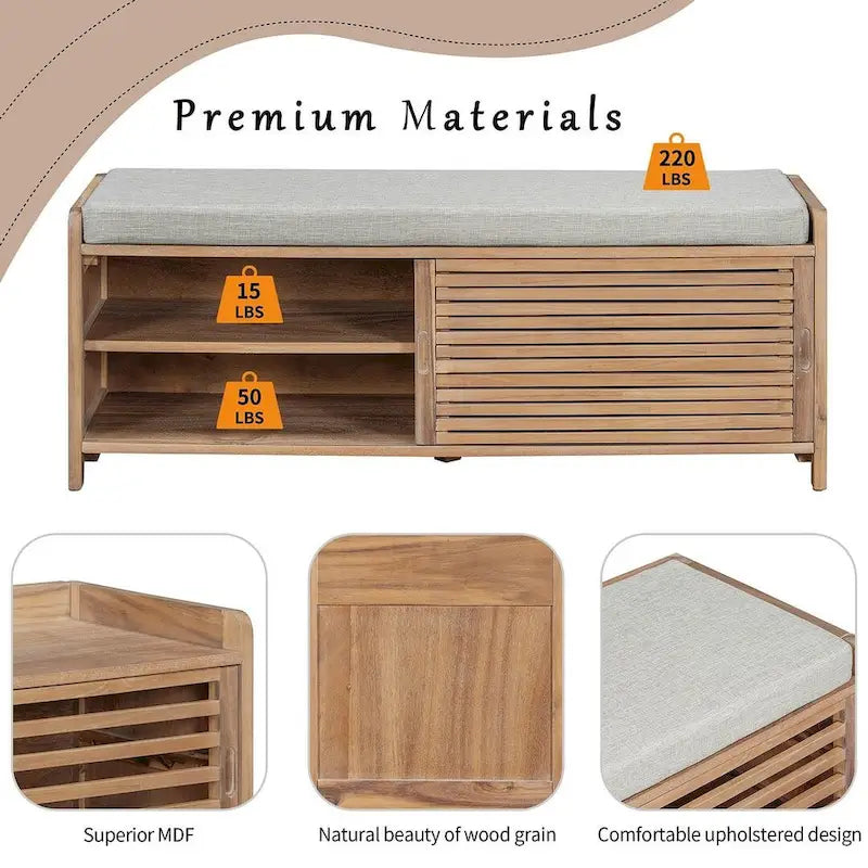Banc de rangement en bois massif 43.30 avec stores contemporains à l'aspect vieilli