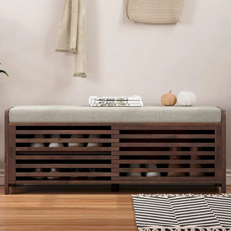 Banc de rangement en bois massif 43.30 avec stores contemporains à l'aspect vieilli