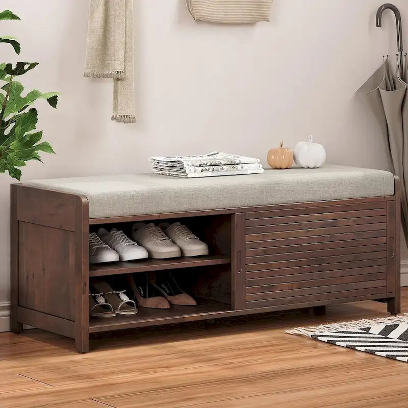 Banc de rangement en bois massif 43.30 avec stores contemporains à l'aspect vieilli