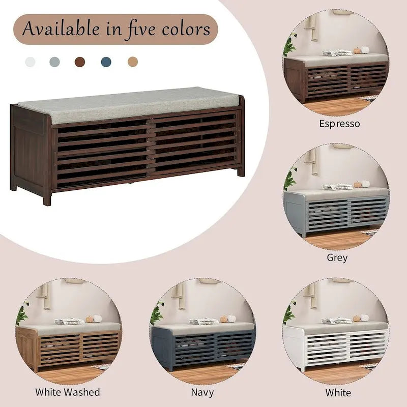 Banc de rangement en bois massif 43.30 avec stores contemporains à l'aspect vieilli