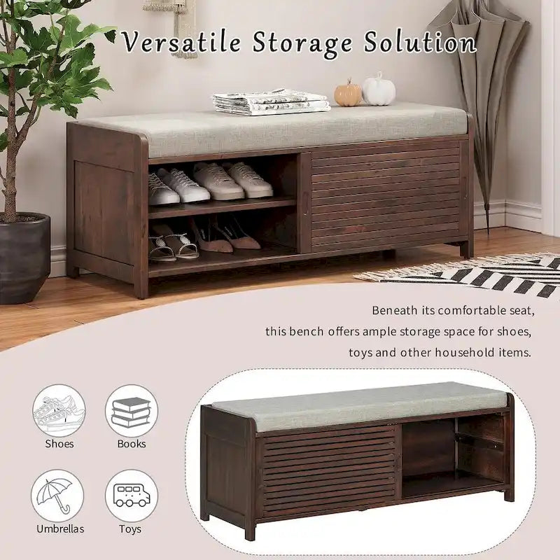 Banc de rangement en bois massif 43.30 avec stores contemporains à l'aspect vieilli