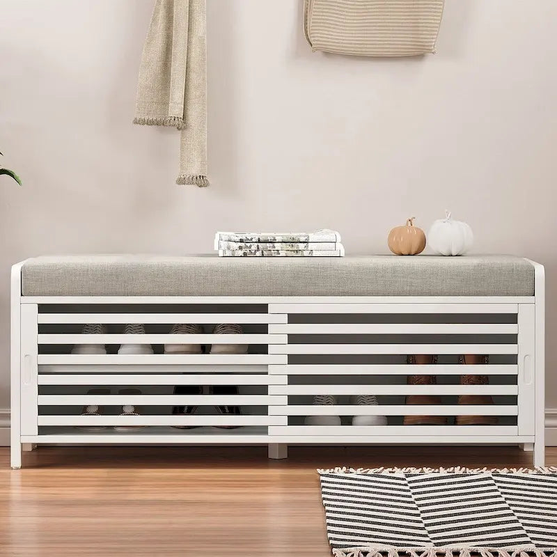 Banc de rangement en bois massif 43.30 avec stores contemporains à l'aspect vieilli