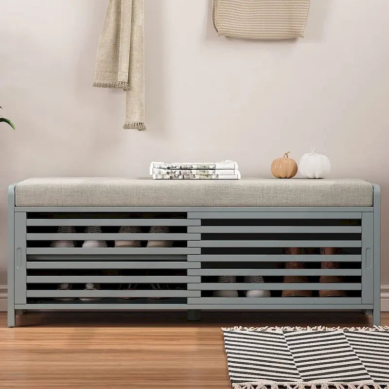 Banc de rangement en bois massif 43.30 avec stores contemporains à l'aspect vieilli