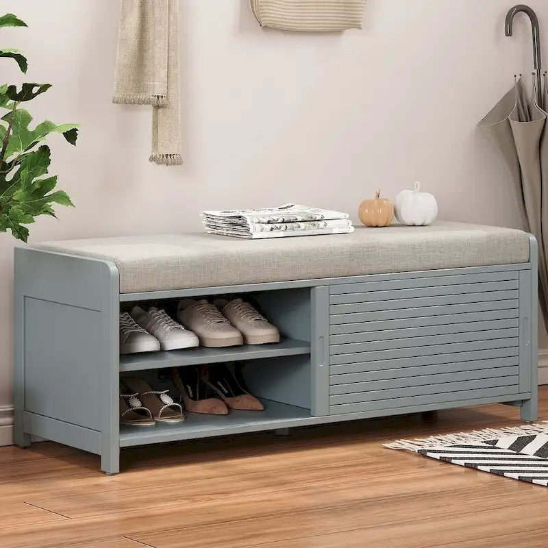 Banc de rangement en bois massif 43.30 avec stores contemporains à l'aspect vieilli