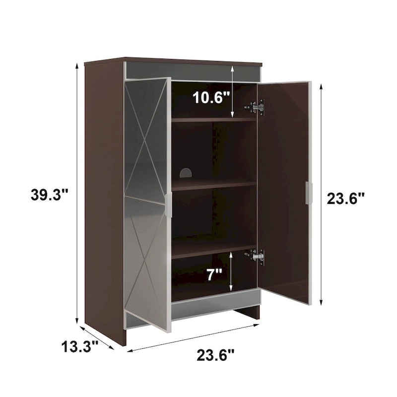 Armoire miroir de décoration élégante avec bords argentés, armoire miroir de rangement à double porte, armoire à chaussures