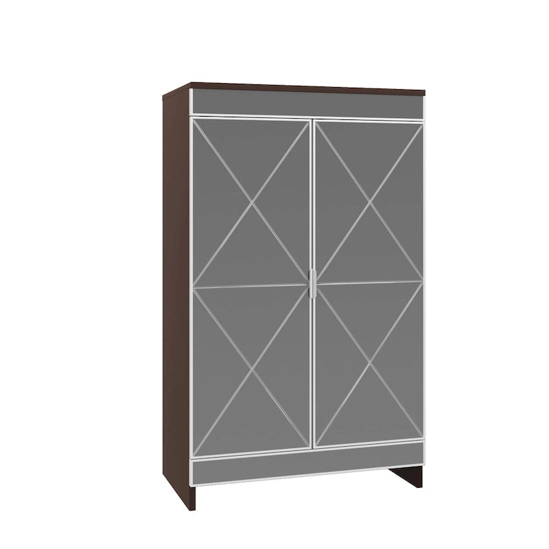 Armoire miroir de décoration élégante avec bords argentés, armoire miroir de rangement à double porte, armoire à chaussures