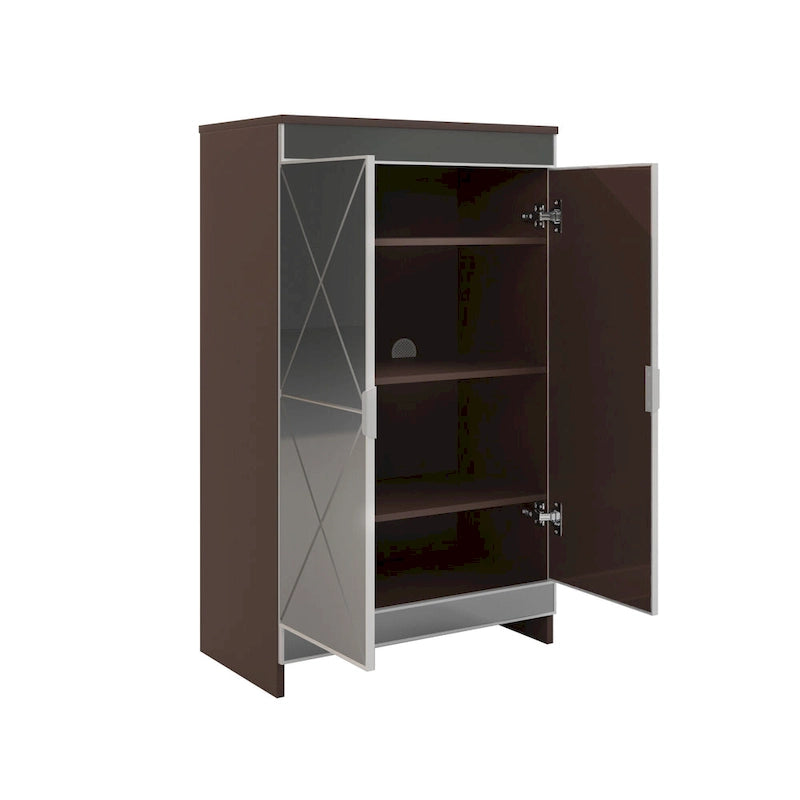 Armoire miroir de décoration élégante avec bords argentés, armoire miroir de rangement à double porte, armoire à chaussures