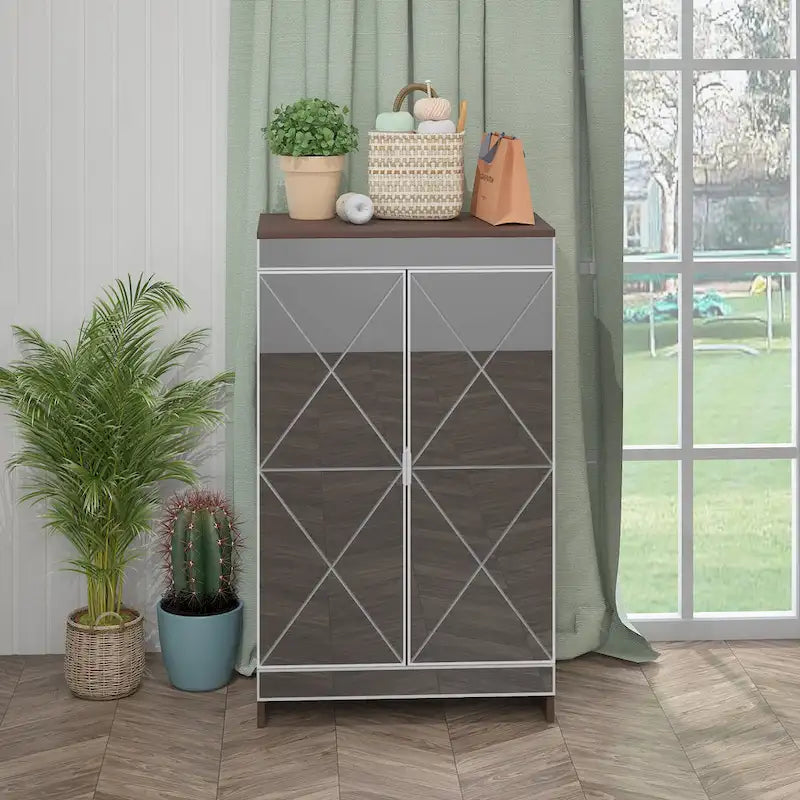 Armoire miroir de décoration élégante avec bords argentés, armoire miroir de rangement à double porte, armoire à chaussures