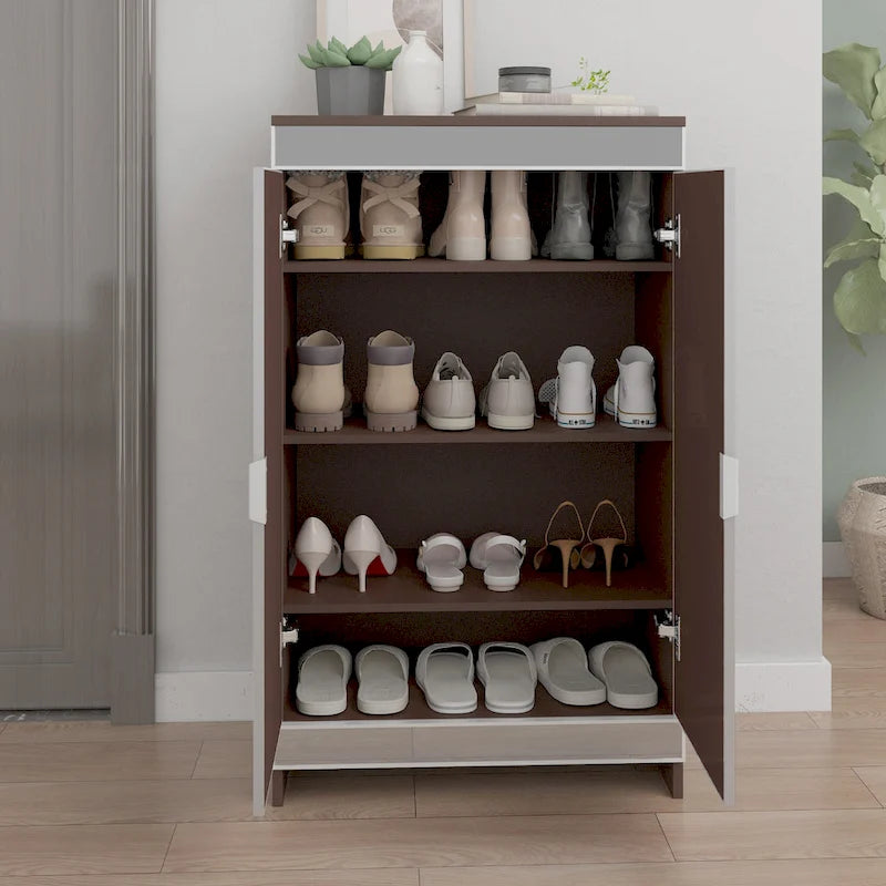 Armoire miroir de décoration élégante avec bords argentés, armoire miroir de rangement à double porte, armoire à chaussures
