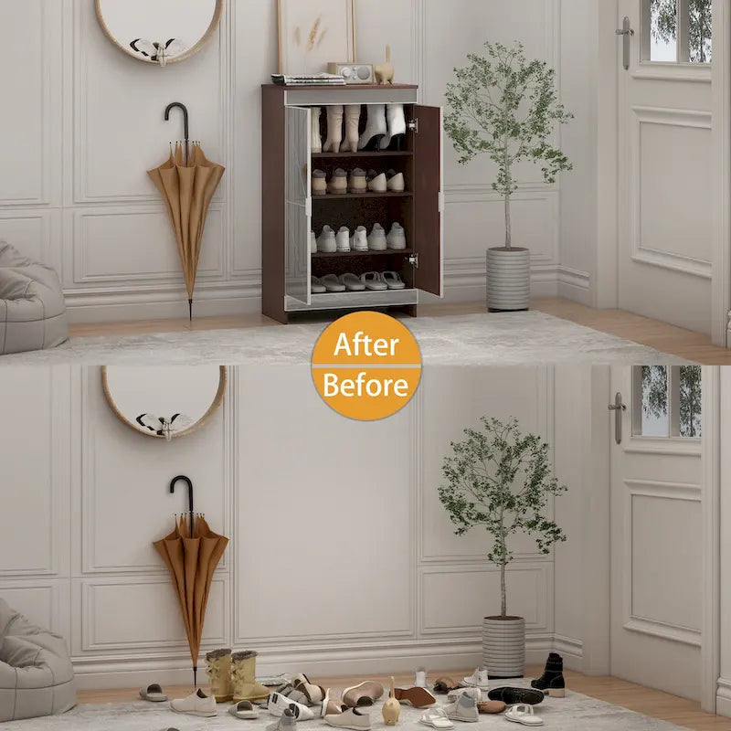 Armoire miroir de décoration élégante avec bords argentés, armoire miroir de rangement à double porte, armoire à chaussures