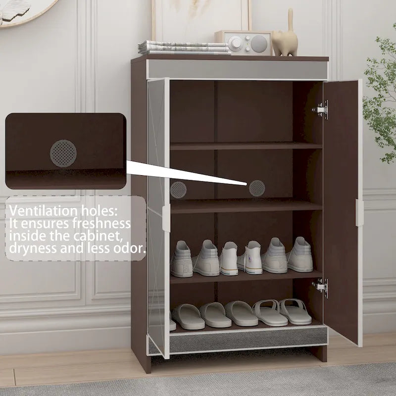 Armoire miroir de décoration élégante avec bords argentés, armoire miroir de rangement à double porte, armoire à chaussures