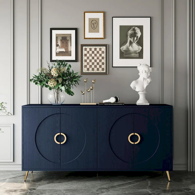 Meuble Buffet Armoire en Bois Laqué Moderne à 4 Portes pour Salon, Entrée, Couloir, Bureau