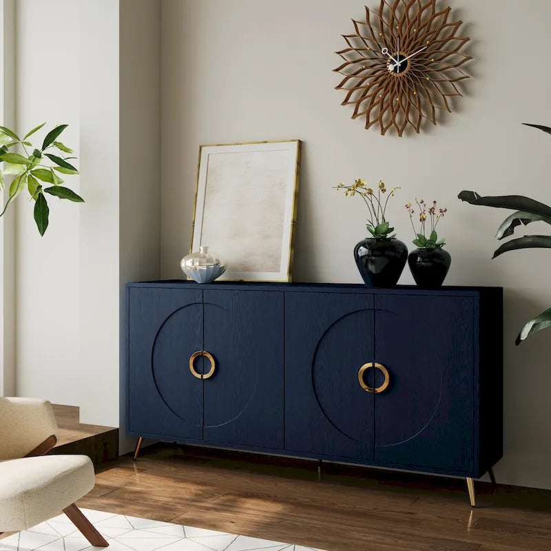 Meuble Buffet Armoire en Bois Laqué Moderne à 4 Portes pour Salon, Entrée, Couloir, Bureau