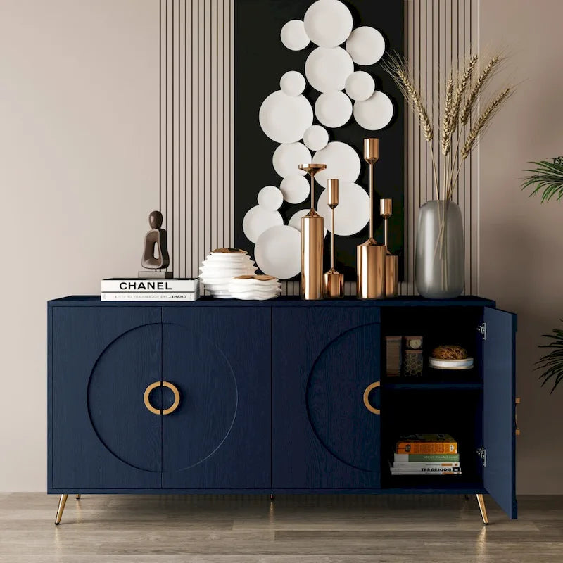 Meuble Buffet Armoire en Bois Laqué Moderne à 4 Portes pour Salon, Entrée, Couloir, Bureau