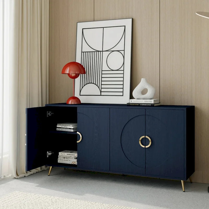 Meuble Buffet Armoire en Bois Laqué Moderne à 4 Portes pour Salon, Entrée, Couloir, Bureau