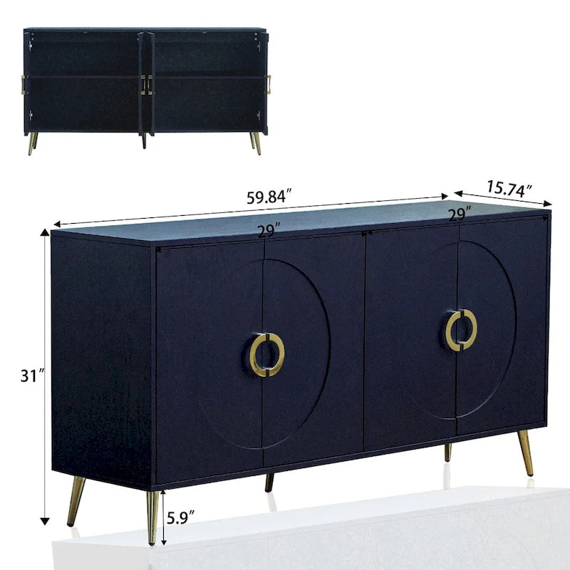 Meuble Buffet Armoire en Bois Laqué Moderne à 4 Portes pour Salon, Entrée, Couloir, Bureau