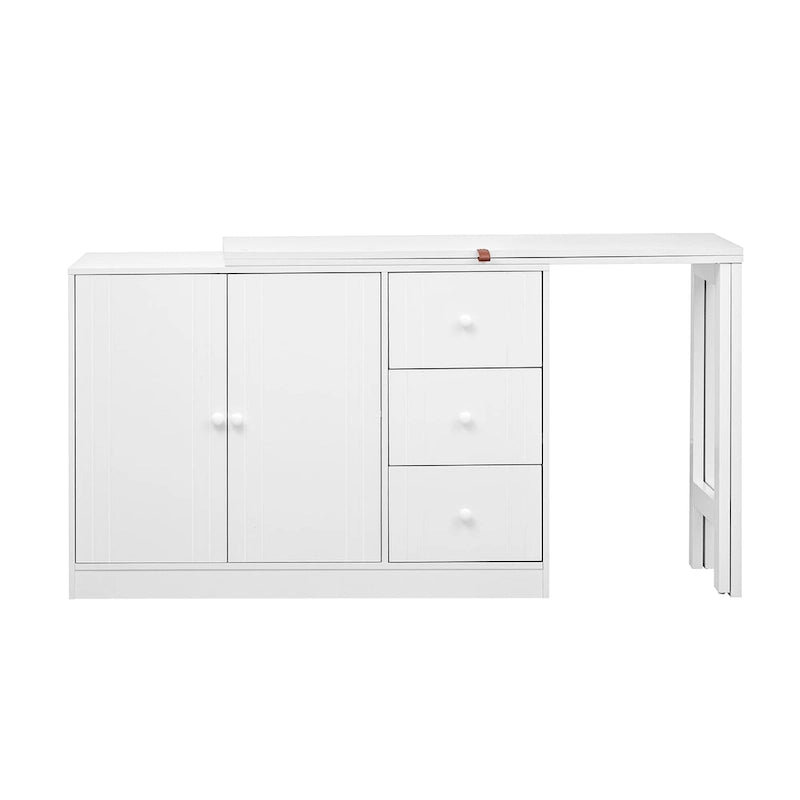 Buffet innovant avec 2 portes, 3 tiroirs et plateau coulissant réglable pour une utilisation flexible, idéal pour l'entrée et le salon