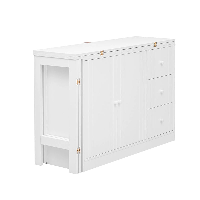Buffet innovant avec 2 portes, 3 tiroirs et plateau coulissant réglable pour une utilisation flexible, idéal pour l'entrée et le salon