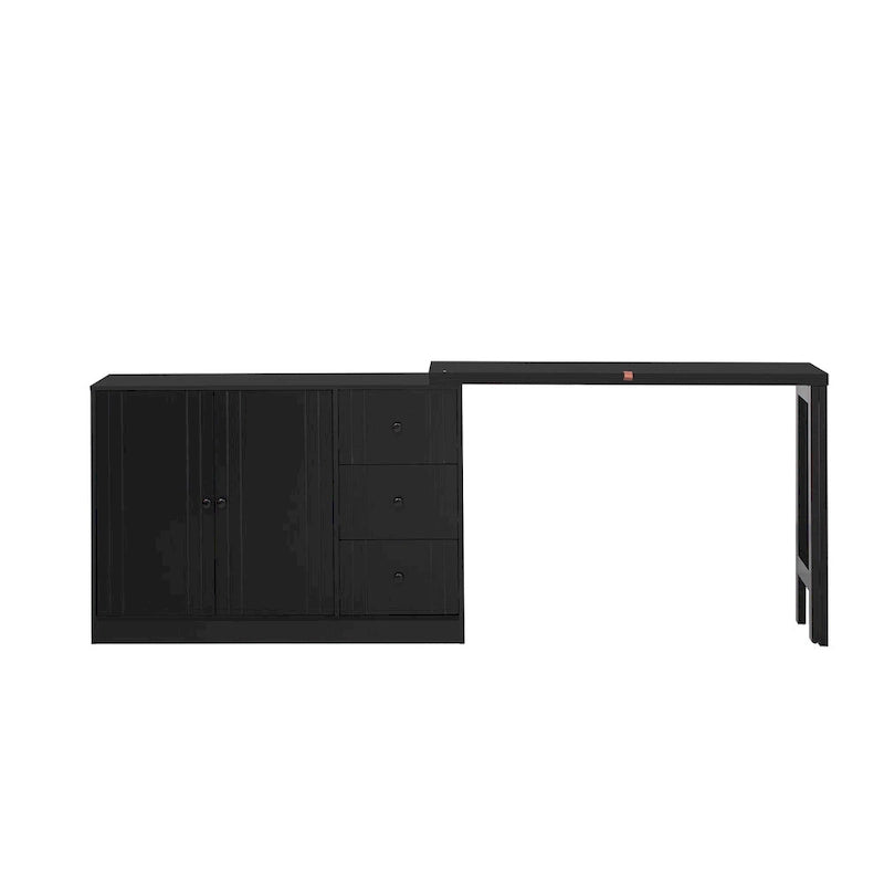 Buffet innovant avec 2 portes, 3 tiroirs et plateau coulissant réglable pour une utilisation flexible, idéal pour l'entrée et le salon