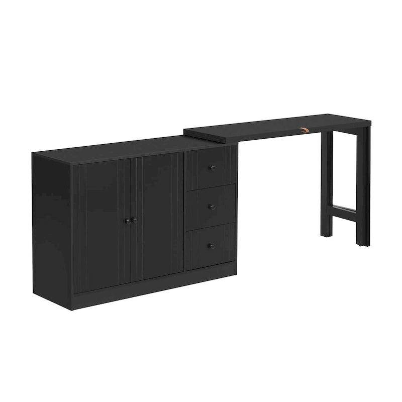 Buffet innovant avec 2 portes, 3 tiroirs et plateau coulissant réglable pour une utilisation flexible, idéal pour l'entrée et le salon