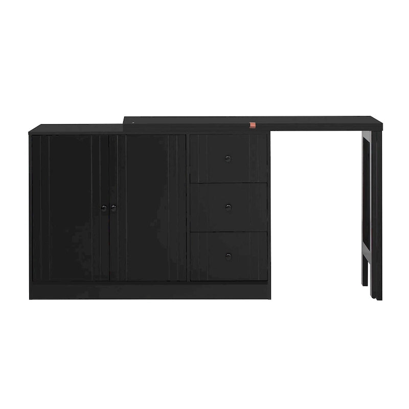 Buffet innovant avec 2 portes, 3 tiroirs et plateau coulissant réglable pour une utilisation flexible, idéal pour l'entrée et le salon