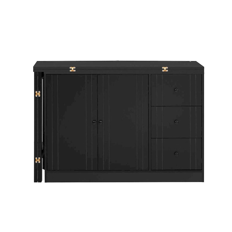 Buffet innovant avec 2 portes, 3 tiroirs et plateau coulissant réglable pour une utilisation flexible, idéal pour l'entrée et le salon