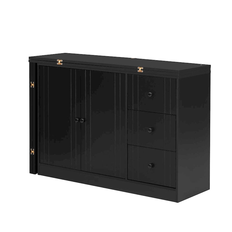 Buffet innovant avec 2 portes, 3 tiroirs et plateau coulissant réglable pour une utilisation flexible, idéal pour l'entrée et le salon