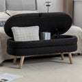 Banc de rangement en tissu bouclé avec pieds en bois pour chambre et salon